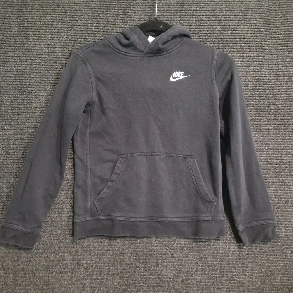 Nike Youth Medium Black Pullover Hoodie Sweatshirt Small Swoosh Logo M 10-12